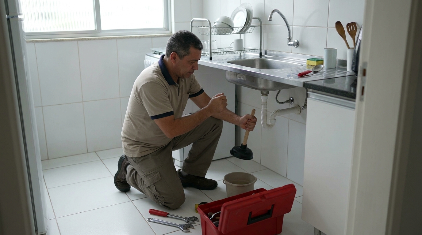 Desentupimento de pia residencial em Volta Redonda‑RJ