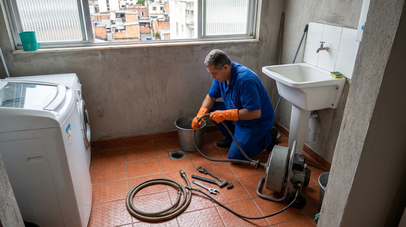 Desentupimento de ralo com equipamento em Volta Redonda‑RJ