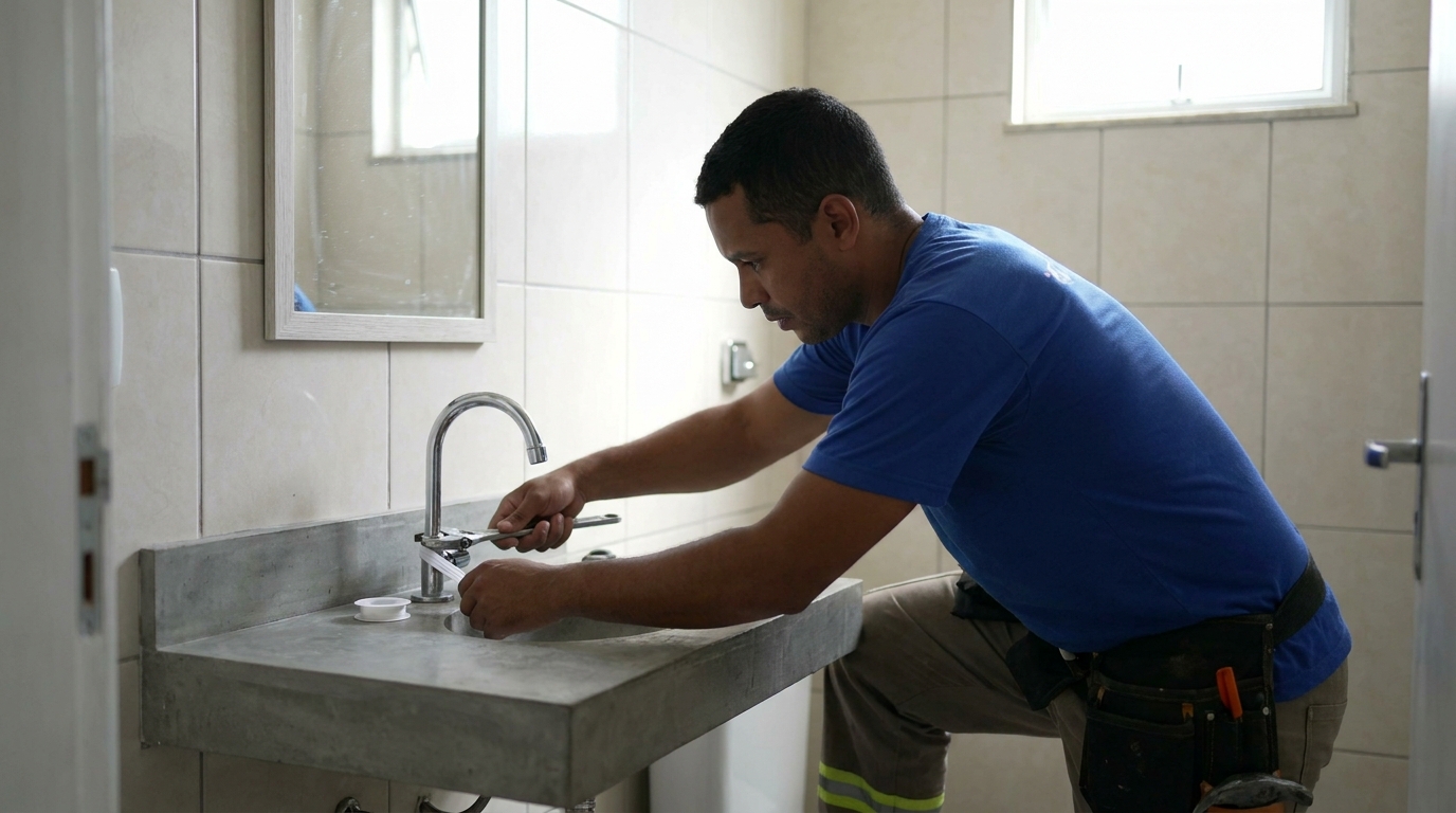 Encanador instalando torneira em Volta Redonda‑RJ